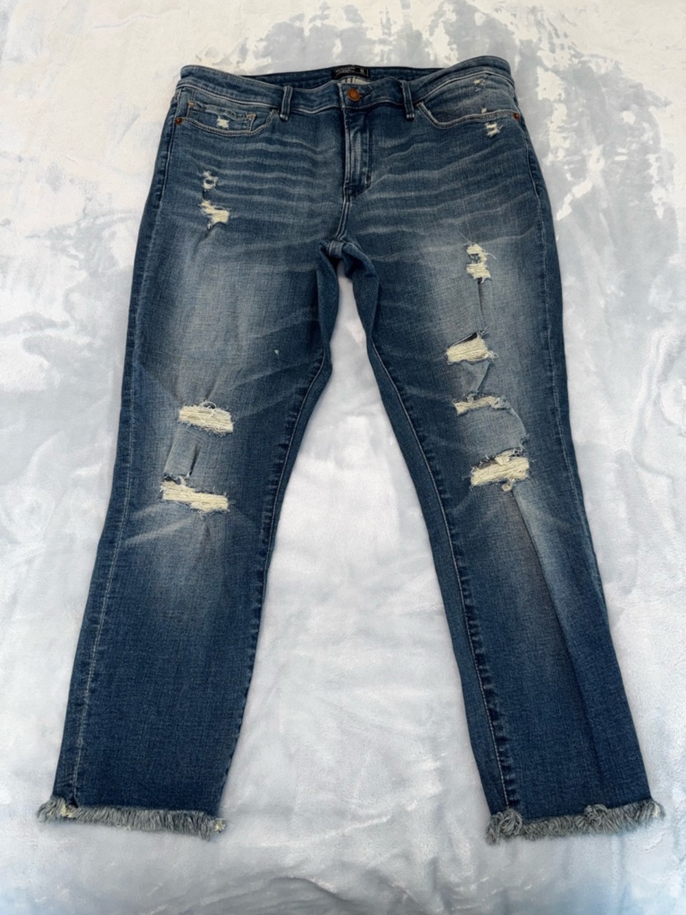 Abercrombie & Fitch Distressed Dark Blue Boyfriend Jeans
